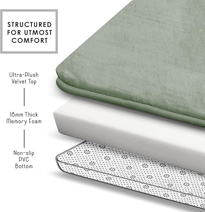 Clara Clark 2 Piece Bathroom Rug Set - Memory Foam, Bath Mat Set, Plush, Cozy, Ultra Soft, Non Slip, Machine Washable, Quick Dry - 24” x 17”+ 32” x 20” - Forest Green