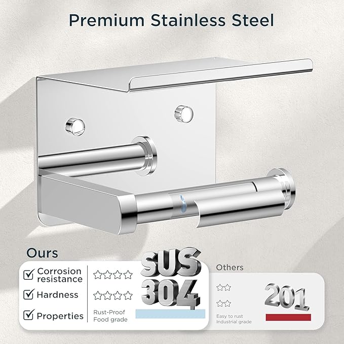 FORIOUS Bathroom Hardware Accessories Set, SUS304 Stainless Steel 24 Inch Towel Bar Set Wall Mounted, Modern Toilet Paper Holder with Shelf for Bathroom, 5 Pieces, Chrome