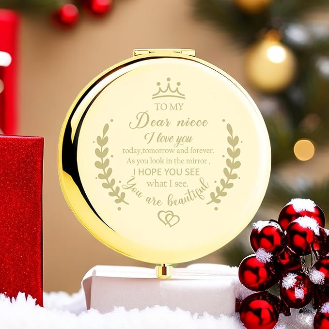 Soulpetals Niece Gifts Compact Mirror for Niece from Aunt to My Niece Makeup Mirror Birthday Gifts for Niece from Auntie Uncle Gifts for Niece Birthday Christmas