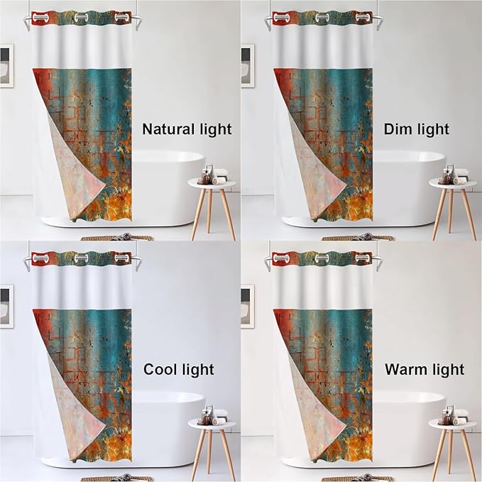 Shrahala Abstract Grunge Color No Hooks Shower Curtain with Snap in Liner Set, Solid Colored Pink Bathroom Décor Polyester Fiber Waterproof for Stall Bathtubs 35.5 X 74 in