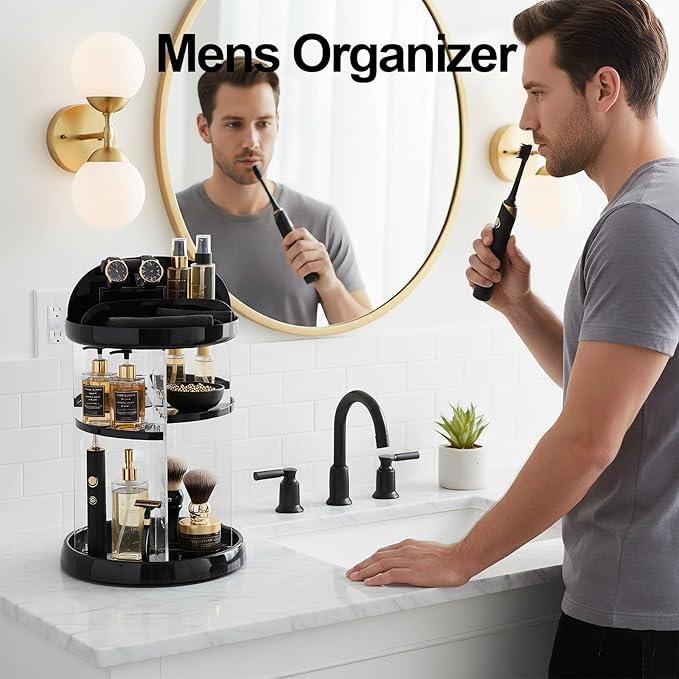 Cologne Organizer for Men,Nightstand Organizer,Cologne Shelf, Cologne Stand,Perfume Shelf with Rotate,Organizador de Perfumes,Dresser Drawer Organizers for Bedroom,Black