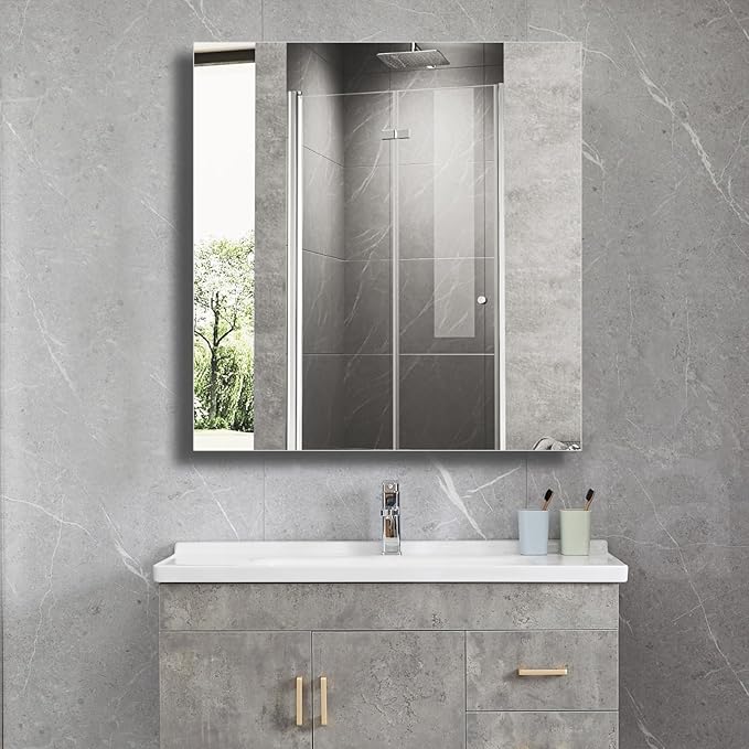 28"x28" Aluminum Medicine Cabinet, Bathroom Cabinet with Mirror,Firm and Durable, Waterproof and Rust-Proof, Recessed or Surface Mount,Assembly Required