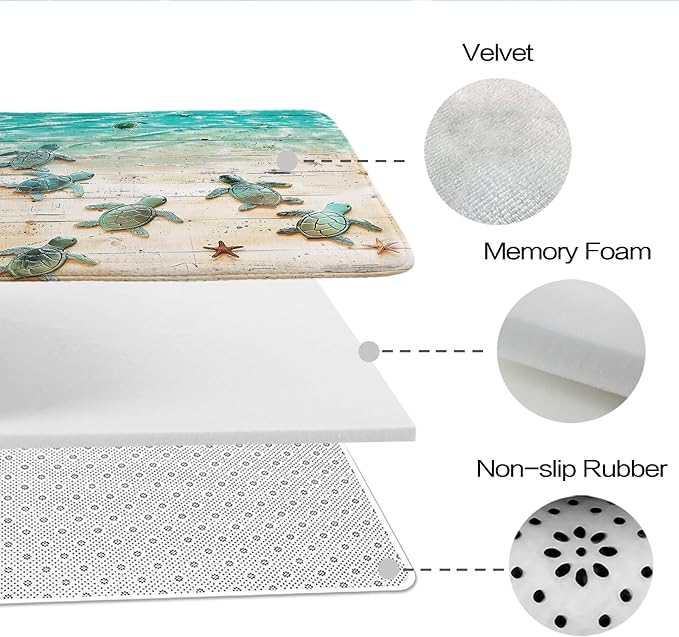 Beach Sea Turtle Nautical Bathroom Sets with Ocean Coastal Shower Curtain and 20 x 31 Rugs Bathroom Accessories Sets Decor with Bath Rug, Bath Mat, U-Shaped Contour and Hooks 72 x 72 Inch Green