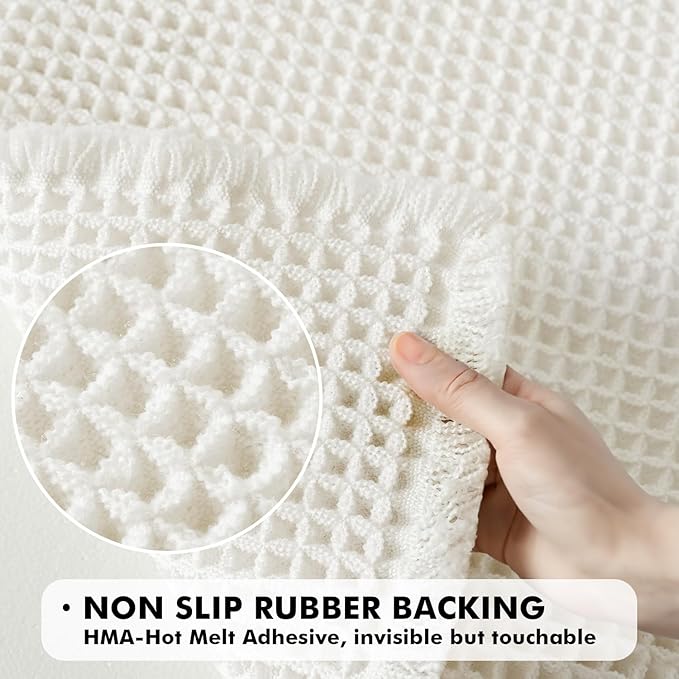 MIULEE Set of 2 Waffle Bathroom Rugs, Boho Bath Rugs Non Slip Washable, Super Absorbent Bath Mats, Ultra Soft Rubber Backed Shower Mats for Bathroom Floor, Tub and Shower, White, 20x32 Inch