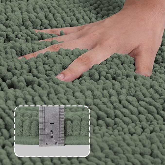 Turquoize Luxury Chenille Bath Rug for Bathroom Rugs Extra Absorbent Bath Mat Non Slip Microfiber Shower Rug for Bathroom Microfiber Shaggy Carpet Rug Size, 17"x 24", Green Bay