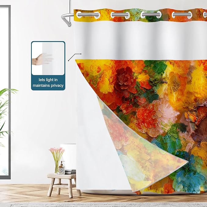 Shrahala Colorful Abstract Paint No Hooks Shower Curtain with Snap in Liner Set, Multicolor Modern Artist Bathroom Décor Polyester Fiber Waterproof for Stall Bathtubs 71 X 86 in