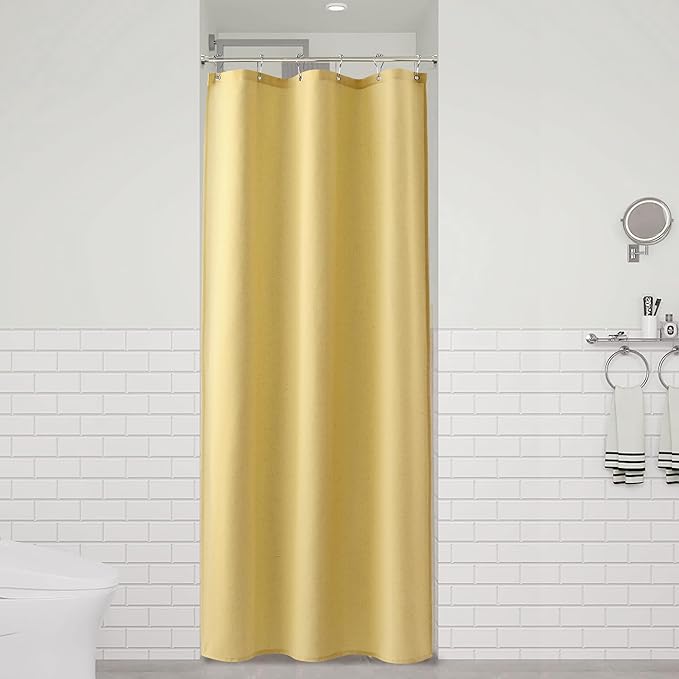 Naturoom Yellow 36 Inch Shower Curtain - Stall Narrow Half Linen Ultra Thick Fabric Shower Curtain Set with Hooks, Boho Farmhouse Rustic RV Camper Bath Curtains for Bathroom, 36x72