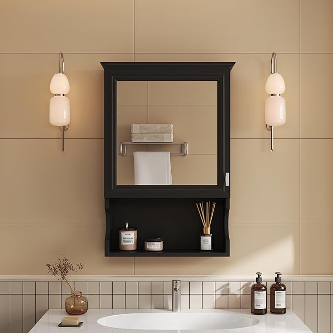 Bathroom Wall Cabinet with Mirror, Medicine Cabinet with Door and Adjustable Shelf, Space Saver Storage Cabinets Over The Toilet for Bathroom (20'' x 7.3'')