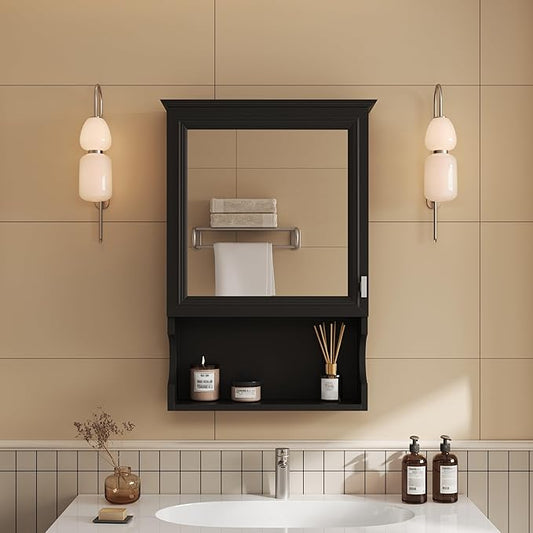 Bathroom Wall Cabinet with Mirror, Medicine Cabinet with Door and Adjustable Shelf, Space Saver Storage Cabinets Over The Toilet for Bathroom (20'' x 7.3'')