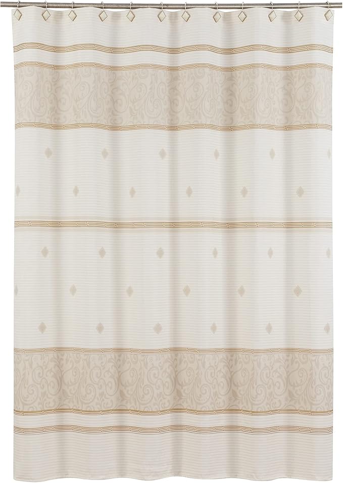 Seville Farmhouse Tan Polyester Stripes Printed Modern Shower Curtain,Decorative Yellow Waterproof Fabric Stall Bathroom Curtains,Small 54" W x 72" L