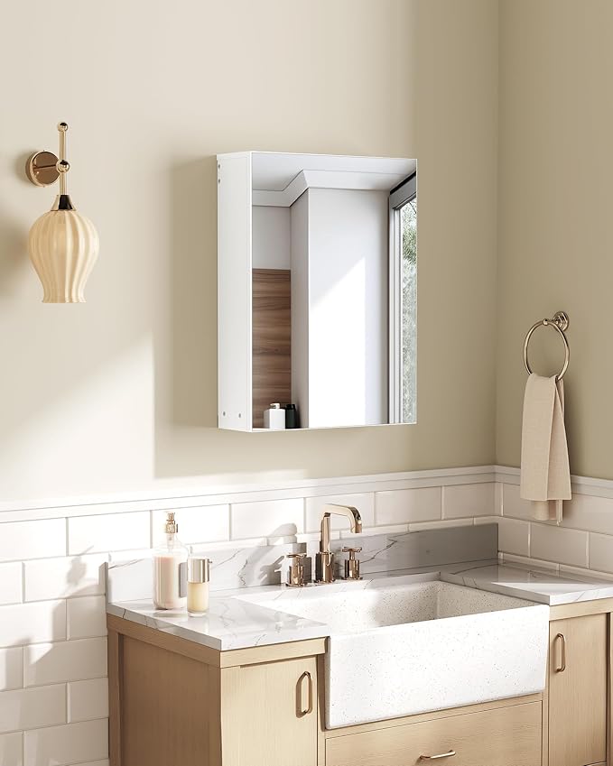 CHOEZON Wall-Mounted Bathroom Vanity with Mirror, Medicine Cabinet with Storage Function, Hanging Storage Cabinet, Adjustable Shelves, White