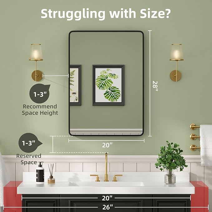 20×28 Black Medicine Cabinet with Mirror, Bathroom Medicine Cabinet with Mirror for Vanity Wall Mounted & Recessed with Cosmetics Storage Rack, 2 Stable and Removable Shelves, Easy Installation