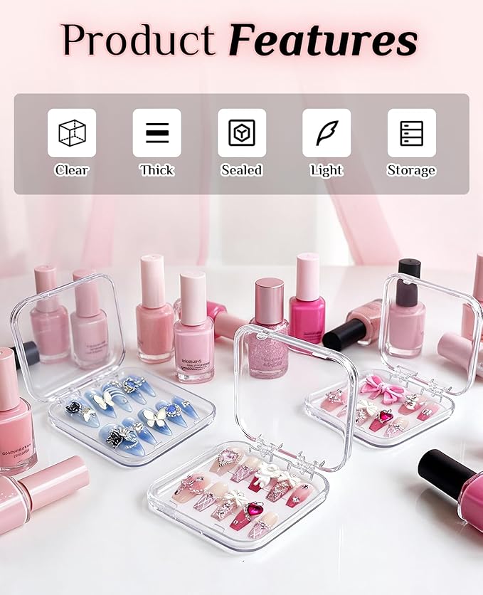 16PCS Press on Nail Boxes, Nail Cases for Press Ons with Adhesive Double Sided Tape