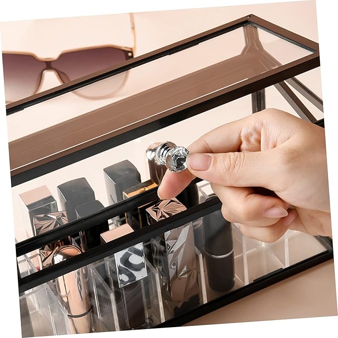 Lipstick Holder Plastic Lip Gloss Organizer Makeup Organizer Lipstick Display Stand with Lid Black