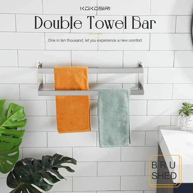 KOKOSIRI Bath Towel Bars Bathroom 2-Tiers Ladder Towel Rails 24-Inch Towel Holders Wall Mounted Towels Shelves Rack Brushed Stainless Steel, B5008BR-L24