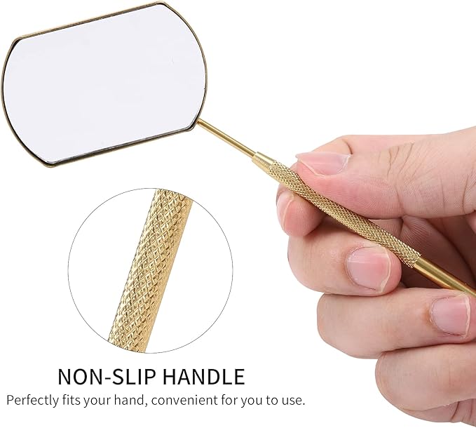 Lash Mirror for Eyelash Extensions, 60mm Extra Large Eyelash Mirror, Detachable Stainless Steel Makeup Mirror，Gold
