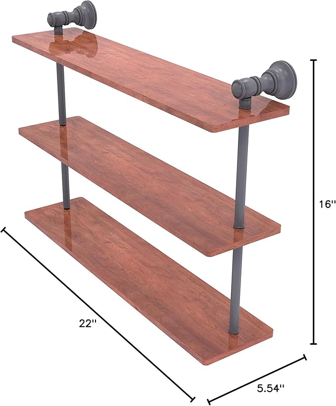 Allied Brass CL-5-22-IRW Carolina Collection 22 Inch Triple Wood Shelf, Matte Gray