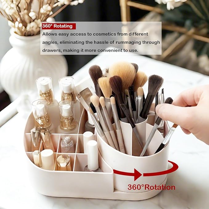 Makeup Organizer Countertop with Rotating Brush Holder for Vanity, Bathroom, Dresser Cosmetic Makeup Storage Organizer Multifunctional?€?