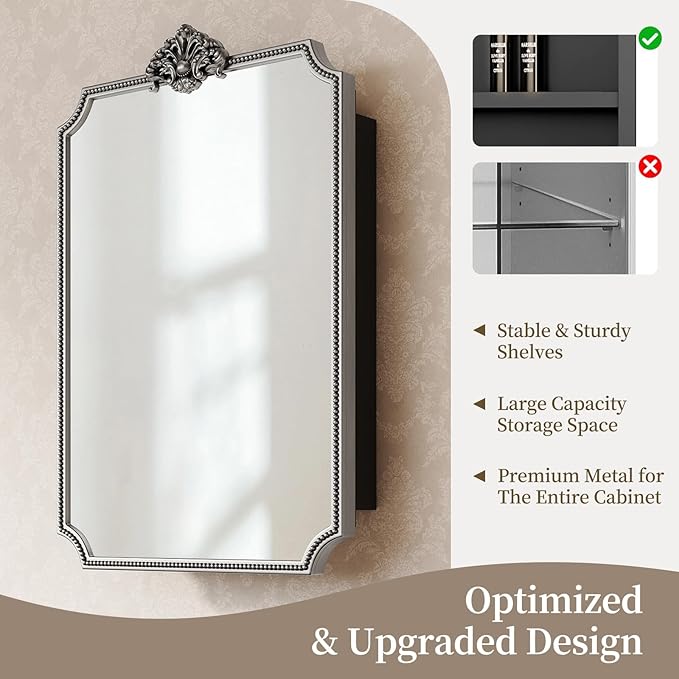 24x35 Inch Medicine Cabinets for Bathroom, Medicine Cabinet Mirror with Storage, All-Metal Frame, Sturdy & Heavy Shelves, Easy Assembly (Silver)