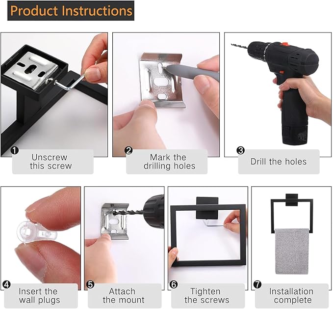 Towel Ring - Thicken SUS 304 Stainless Steel Towel Holder, Towel Racks for Bathroom, Square Modern Design Hand Towel Holder, Contemporary Hand Towel Bar - Matte Black