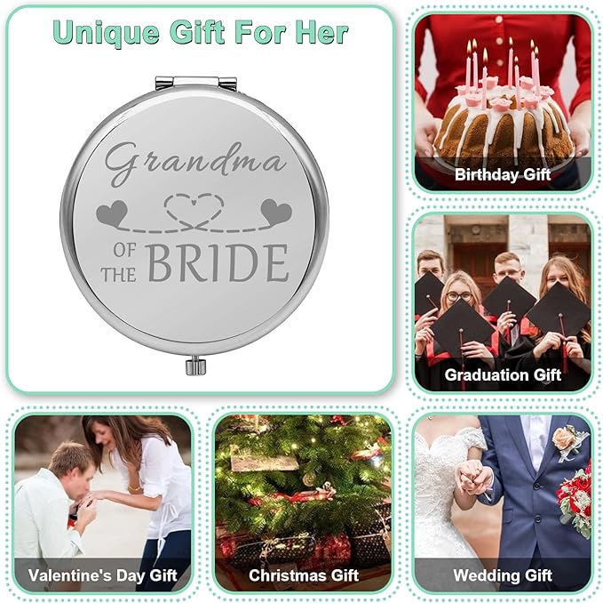 Grandma of The Bride Gifts Wedding Party Gifts Travel Makeup Mirror Grandmother Wedding Gift from Bride Bridal Shower Gifts Grandma Gift Portable Makeup Mirror Christmas Thanksgiving Gift(Silver)