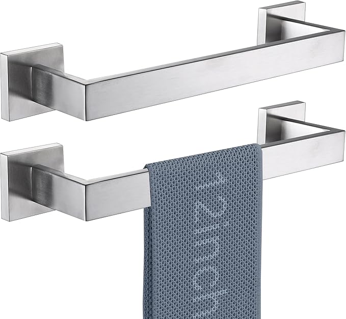 LANC 2 Pack 12-Inche Bathroom Toilet Towel Bars Kitchen Bath Accessories Thicken Square Towel Rack Shower Brushed Nickel Total-14 Stainless Steel Wall Mounted Towel Holder,A8804-3BN