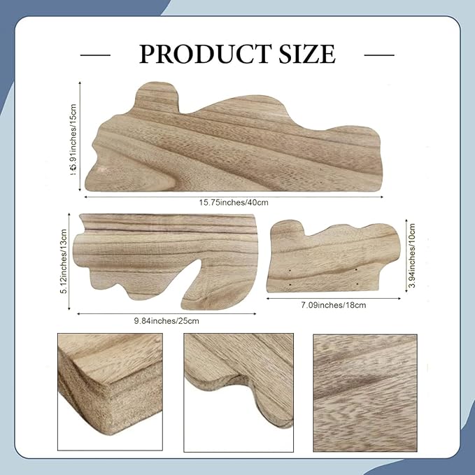 3 Pieces Bathroom Shelves Wall Display Shelves Wood Modern Multipurpose Rustic Cloud Shaped Organizer Stand for Dorm, Light Brown