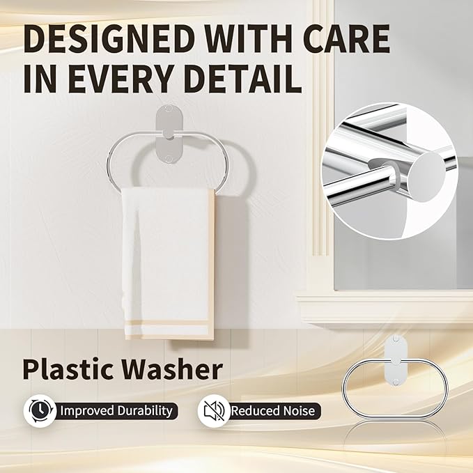 5-Piece Bathroom Hardware Accessories Set, Self-Adhesive & Wall Mounted SUS304 Stainless Steel Towel Bar Set, Adjustable Towel Bar, Towel Ring, Toilet Paper Holder & 2 Hooks(Chrome)