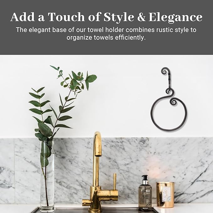 The Metal Magician Round Hand Towel Holder for Bathroom Wall - Kitchen Towel Ring - Aesthetic Design & Heavy Duty Durability - (Ornamental Curve) - (Antique Nickel)
