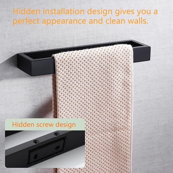 Miyili Matte Black Hand Towel Ring SUS 304 Stainless Steel Bath Towel Holder Contemporary Style Wall Mount, D03B26