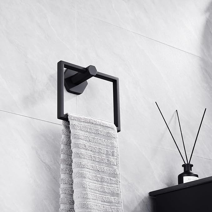GERZWY SUS 304 Stainless Steel Hand Towel Holder Matte Black Modern Bathroom Towel Ring Wall Mounted