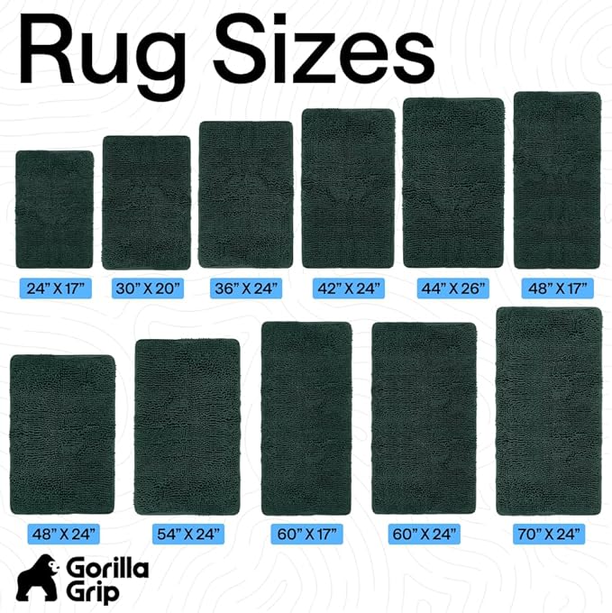 GORILLA GRIP Bath Rug Mat 44x26, Soft Absorbent Chenille, Quick Dry Microfiber Mats, Rubber Backing Washable Shower Floor Rugs, Bathmat Runner, US Designed Bathroom Decor Accessories Hunter Green