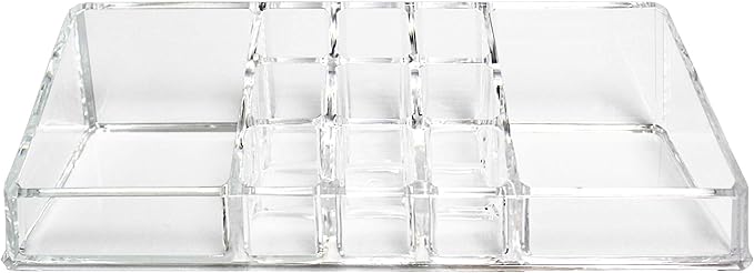Ikee Design Cosmetic Tray with 2 Large Compartments and 9 Lipstick Holders for Makeup Products and More for Salon, Shop, Office, Bathroom and Home Use, 8 7/8 W X 3 1/2 H X 2 D in