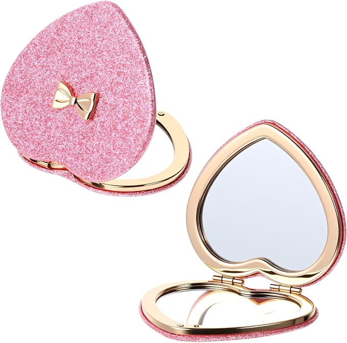 Giantree Cute Heart-Shaped Makeup Mirror for Women, Pink Double-Sided Makeups Mirrors, Travel Portable Makeup Mirror Gift Magnetic Folding Mirrors Suitable for Women Home Office Valentine's Day