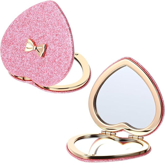 Giantree Cute Heart-Shaped Makeup Mirror for Women, Pink Double-Sided Makeups Mirrors, Travel Portable Makeup Mirror Gift Magnetic Folding Mirrors Suitable for Women Home Office Valentine's Day