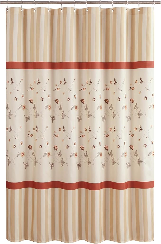 Floral Fabric Shower Curtains for Bathroom, Cream Beige Gray Flower Shower Curtain, Waterproof Washable Decorative Bathroom Curtains, 72" W x 72" H