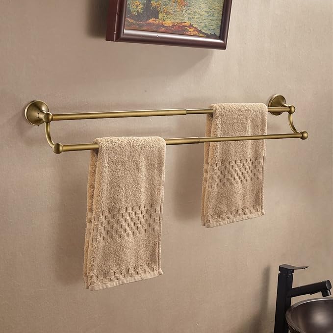 Leyden Antique Brass Towel Bar,Adjustable Towel Rack Holder Double Retro Bathroom Accessories Wall Mount Vintage