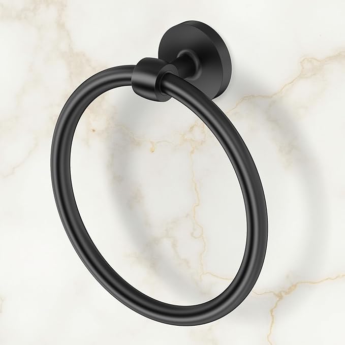 Gatco 5212MX Gibson Towel Ring | Modern Hand Towel Holder for Bathroom | Stylish Decorative Hardware, Heavy Duty Metal, EZ Ancor Mounting | Matte Black Finish