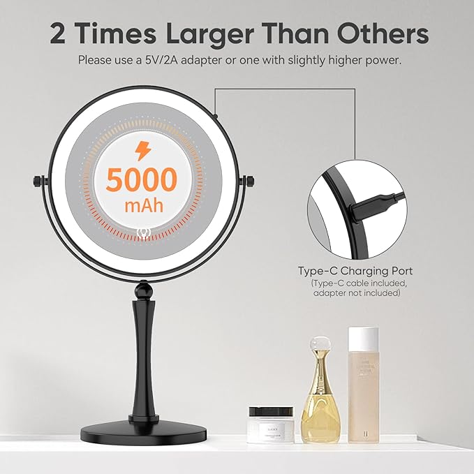 GURUN 8-inch Makeup Mirror with Lights, 1X/20X Magnification Mirror, 3 Color LED Lighting Dual-Sided Vanity Mirror, Touch Control, Ideal Gift for Women M2310D(8in,20X)