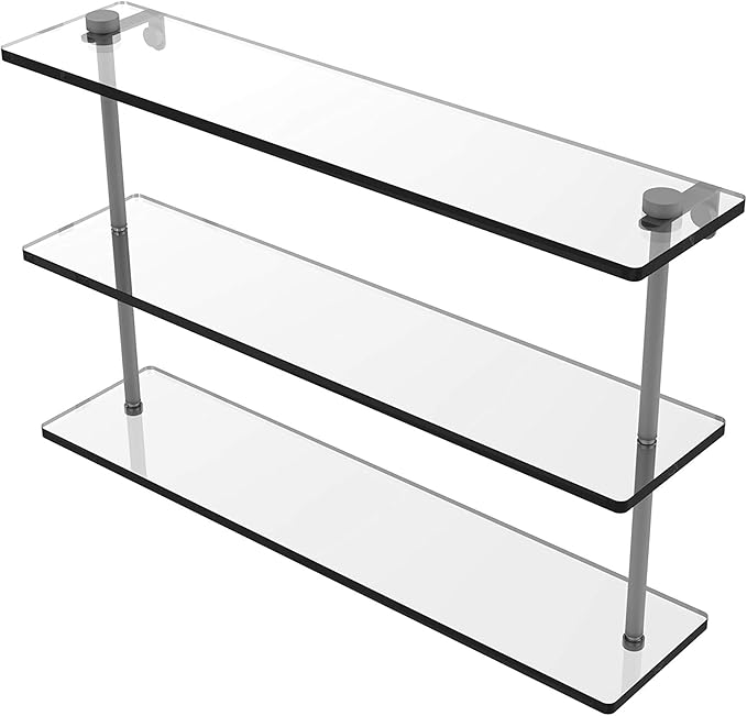 Allied Brass PR-5/22 22 Inch Triple Tiered Glass Shelf, Matte Gray