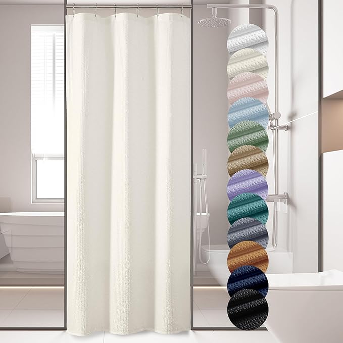 OVZME Berry Stall Fabric Shower Curtain 36 x 72 Inch - Soft & Waffle Small Cream Shower Curtain for Bathroom with Texture for Narrow Stall Size, Machine Washable Water Resistance, Hotel Style, Cream