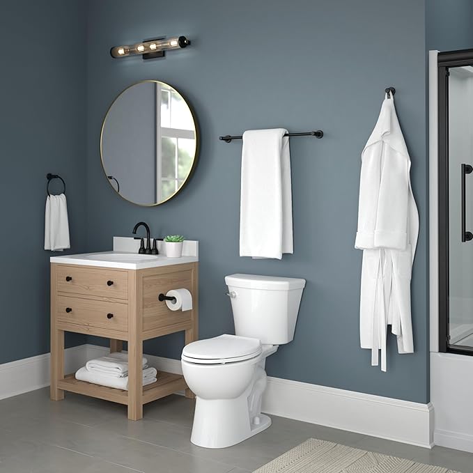 Franklin Brass Wake (1-Pack) Telescoping 15-1/2" ?€? 29" Adjustable Towel Holder Matte Black Wall Mounted Towel Bar Expandable Towel Rack for Bathroom Bathroom Accessories WAK27-MB