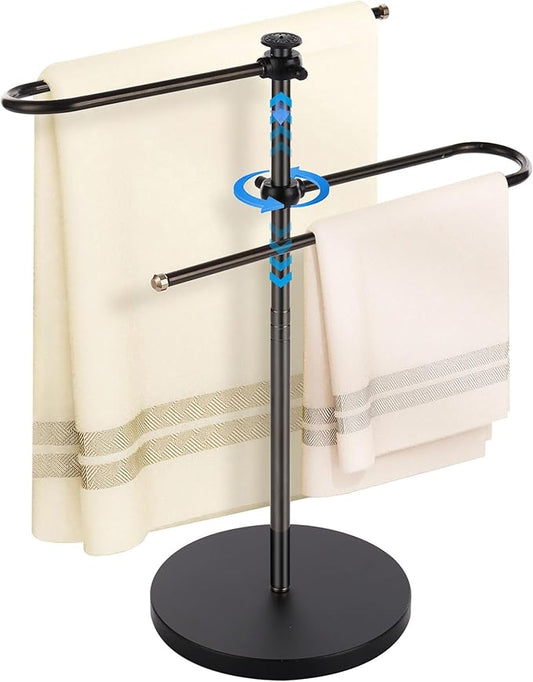 Hand Towel Holder, Adjustable Stand Towel Rack,Free Standing S-Shapes Towel Bar Holds for Bathroom Kitchen Countertop Stainless Steel Retractable and 360-Degree Rotation.Black