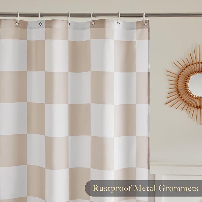 Checkered Shower Curtain, Beige Shower Curtains for Bathroom, Cute Retro Checkboard Shower Curtain Vintage Aesthetic, Washable Fabric Bath Curtain 72''x72''