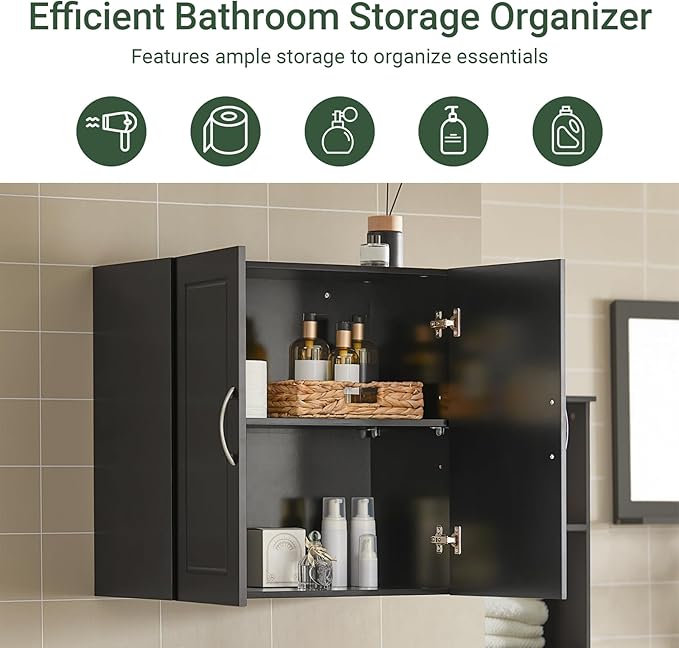Haotian Black Wall Cabinet Laundry Room, Floating Storage Cabinet with Adjustable Shelf, Medicine Cabinet for Bathroom Kitchen Garage Hallway Entryway, FRG231-SCH