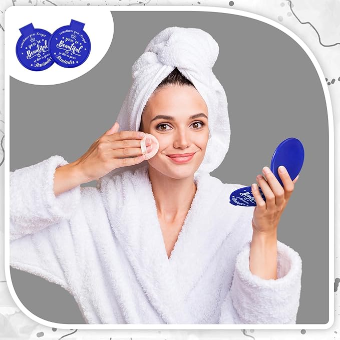 36 Pcs 2.76 Inch Inspirational Compact Mirror Bulk Women Small Gifts Graduation Party Favors Purse Mirror Pocket Mini Stuffer Items for Adult Coworker Cheerleader Employee (Blue)