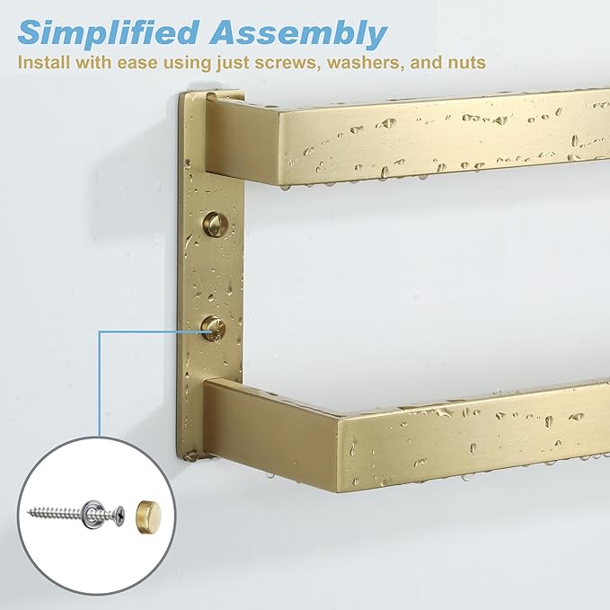 Alise Double Towel Bar, 24" Towel Racks for Bathroom Wall Mounted SUS304 Stainless Steel, Heavy Duty Bathroom Towel Holder, Quick Drying Towel Hanger, Brushed Gold