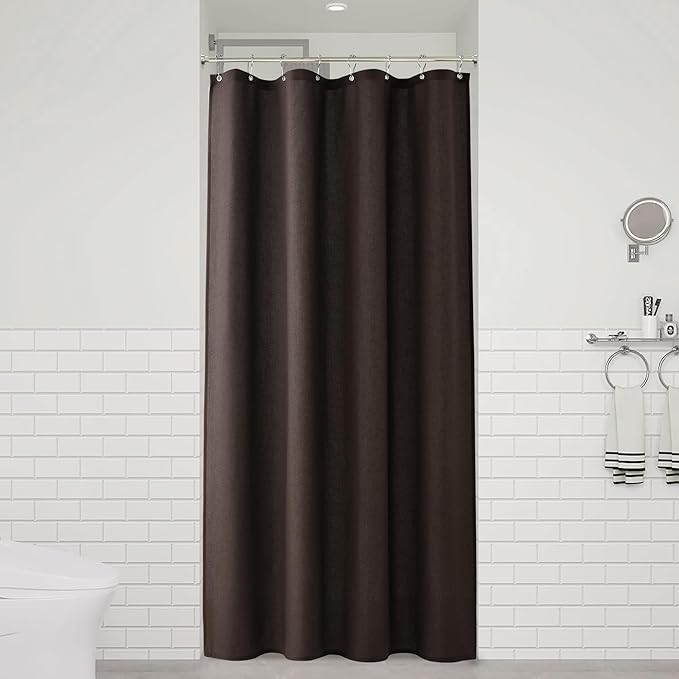 Naturoom Chocolate Brown 48 Inch Shower Curtain - Stall Narrow Half Linen Ultra Thick Fabric Shower Curtain Set with Hooks, Boho Farmhouse Rustic RV Camper Bath Curtains for Bathroom, 48x72