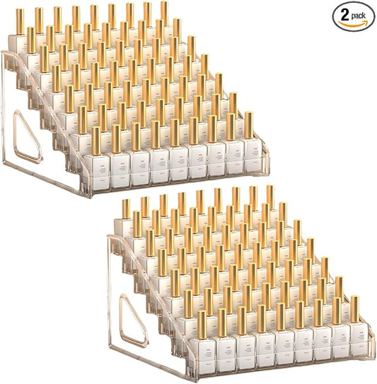 Acrylic Nail Polish Organizer Rack,2 Pcs 7 Tier Nail Polish Holder Stand,Sunglass Organizer, Essential Oils Storage Shelf, Holds Up to 84 Bottles
