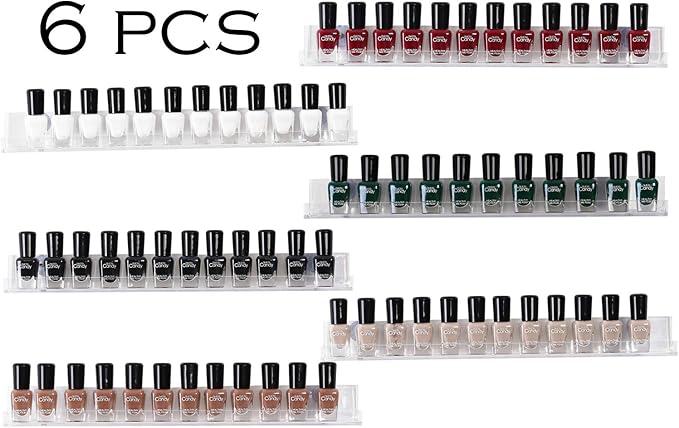 Sooyee 6 Pack Nail Polish Organizer Wall Mounted Shelf, Holder, Clear Acrylic Rack,Paint Organizer,Essential Oil Shelf Display 66-90 Bottles